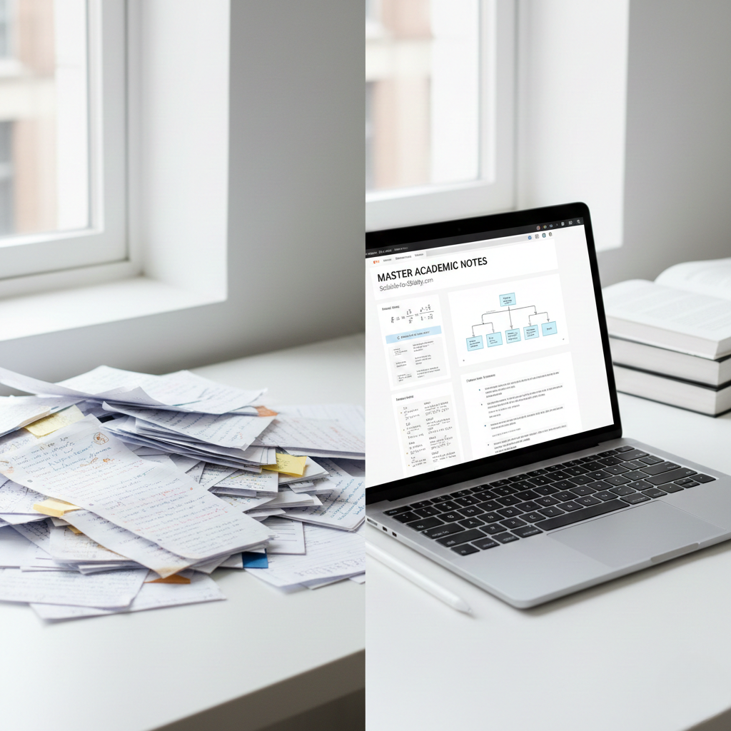 Professionally organized digital academic notes on a tablet with highlighting and diagrams