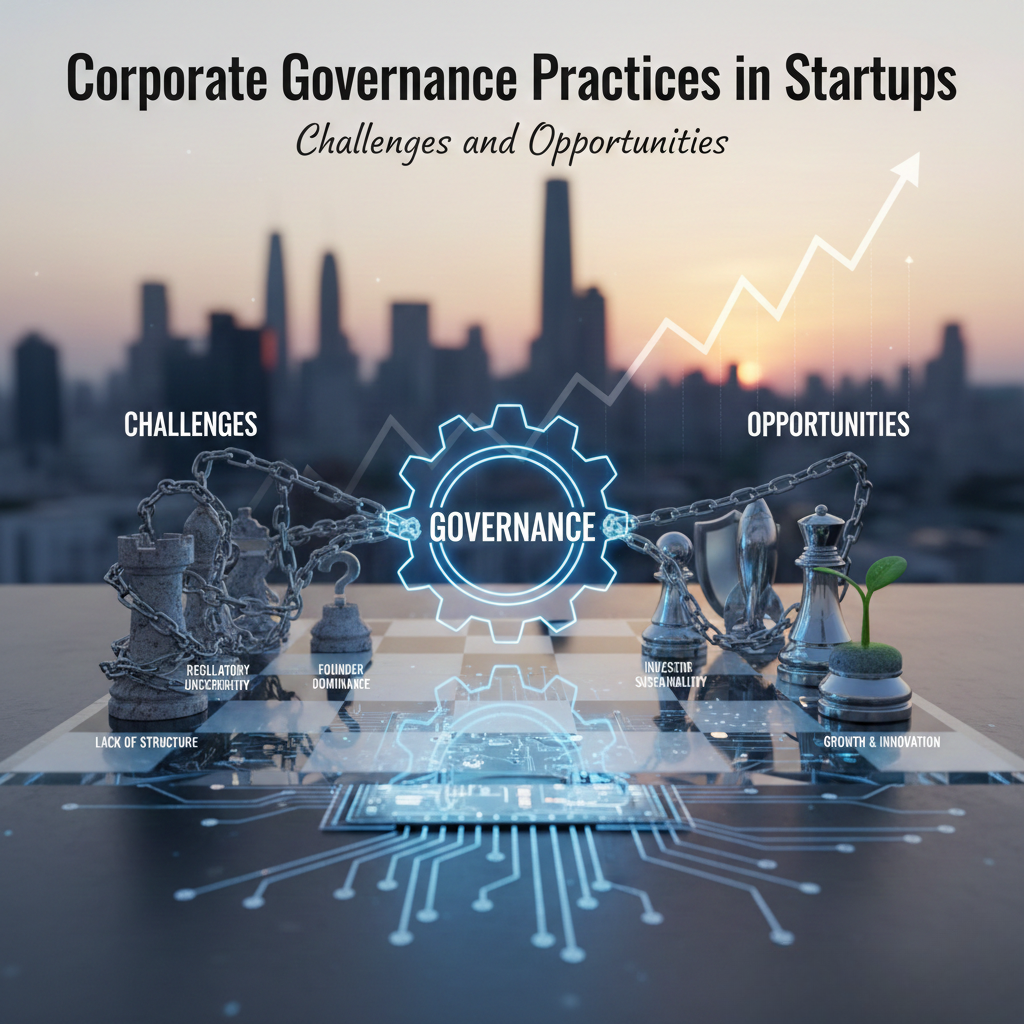 Startup founders and investors discussing board governance and corporate compliance in a modern office