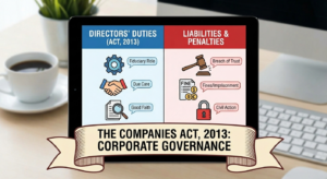 The Companies Act 2013 book with a gavel representing directors' legal liabilities and duties