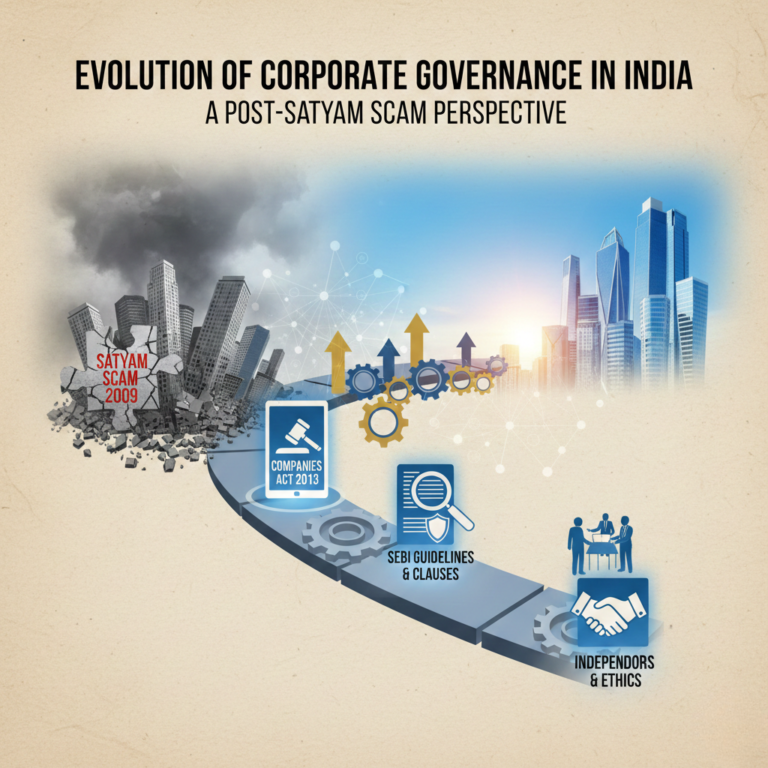 Newspaper headline about the Satyam Scam and its impact on corporate governance reforms in India
