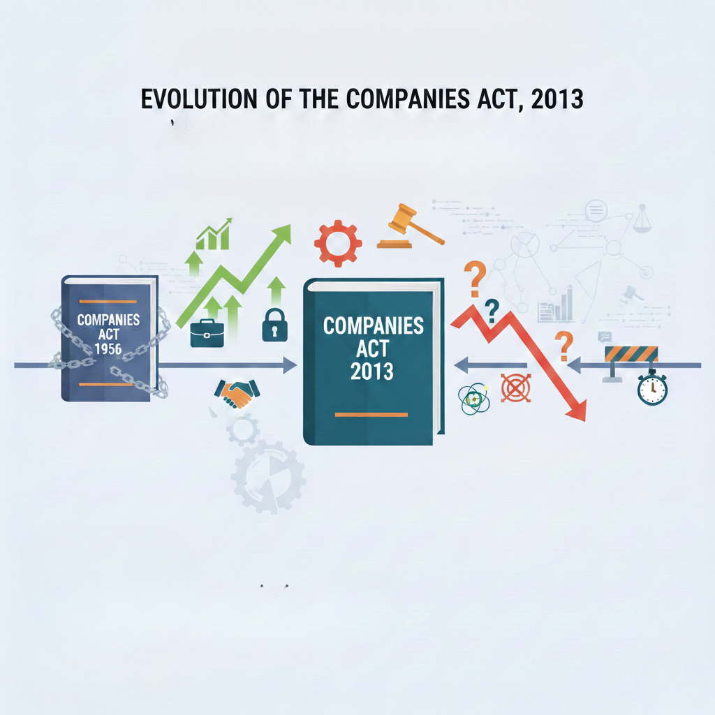 Comparative infographic of Companies Act 1956 vs 2013 highlighting key reforms and compliance challenges