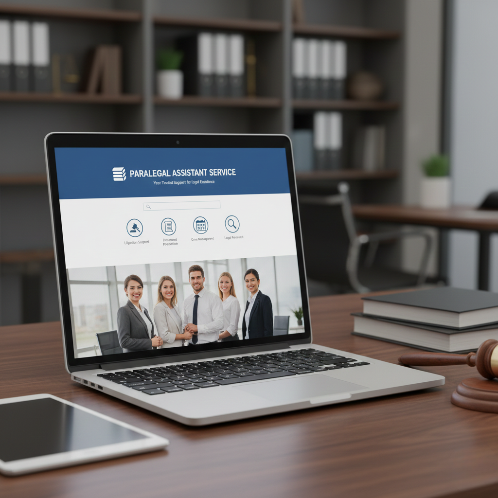 Professional paralegal assistant organizing legal case files and documentation for a law firm