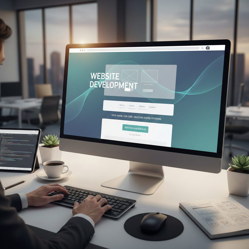 Professional responsive website design displayed on a laptop, tablet, and smartphone